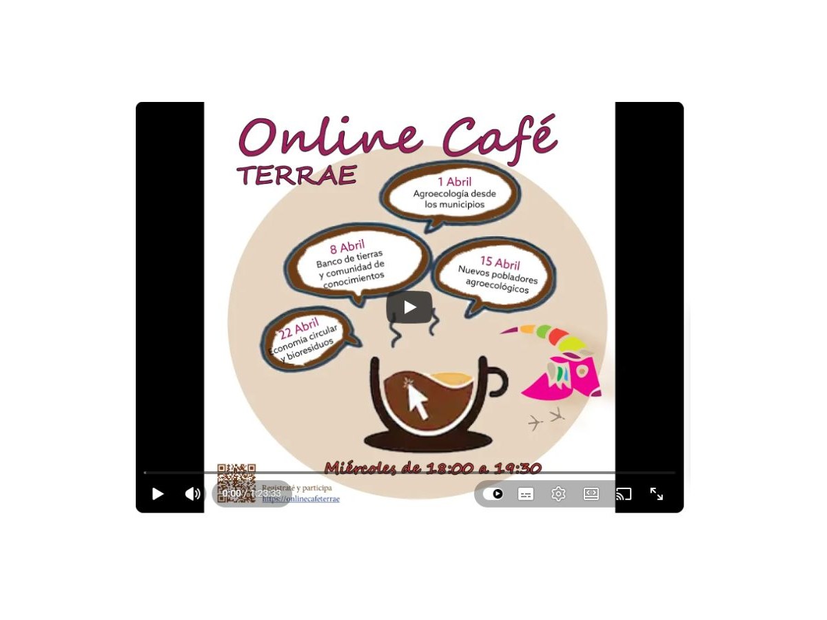 Pantalla inicial de Online café TERRAE. 2 Banco de tierras y comunidad conocimientos