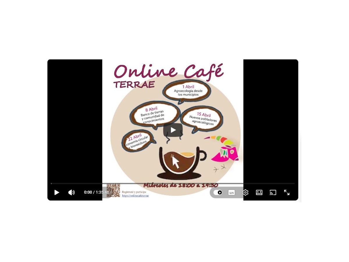 Pantalla inicial de Online café TERRAE. 3 Nuevos pobladores agroecológicos