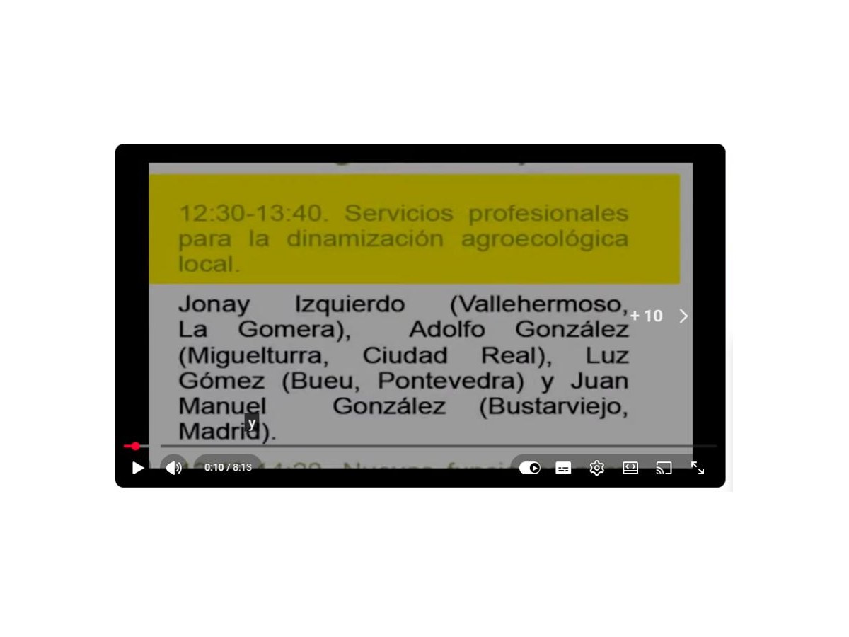 Pantalla inicial de II jornadas de dinamización de iniciativas locales agroecológicas, generación de nuevas oportunidades económicas y de empleo: Servicios profesionales para la dinamización agroecológica local