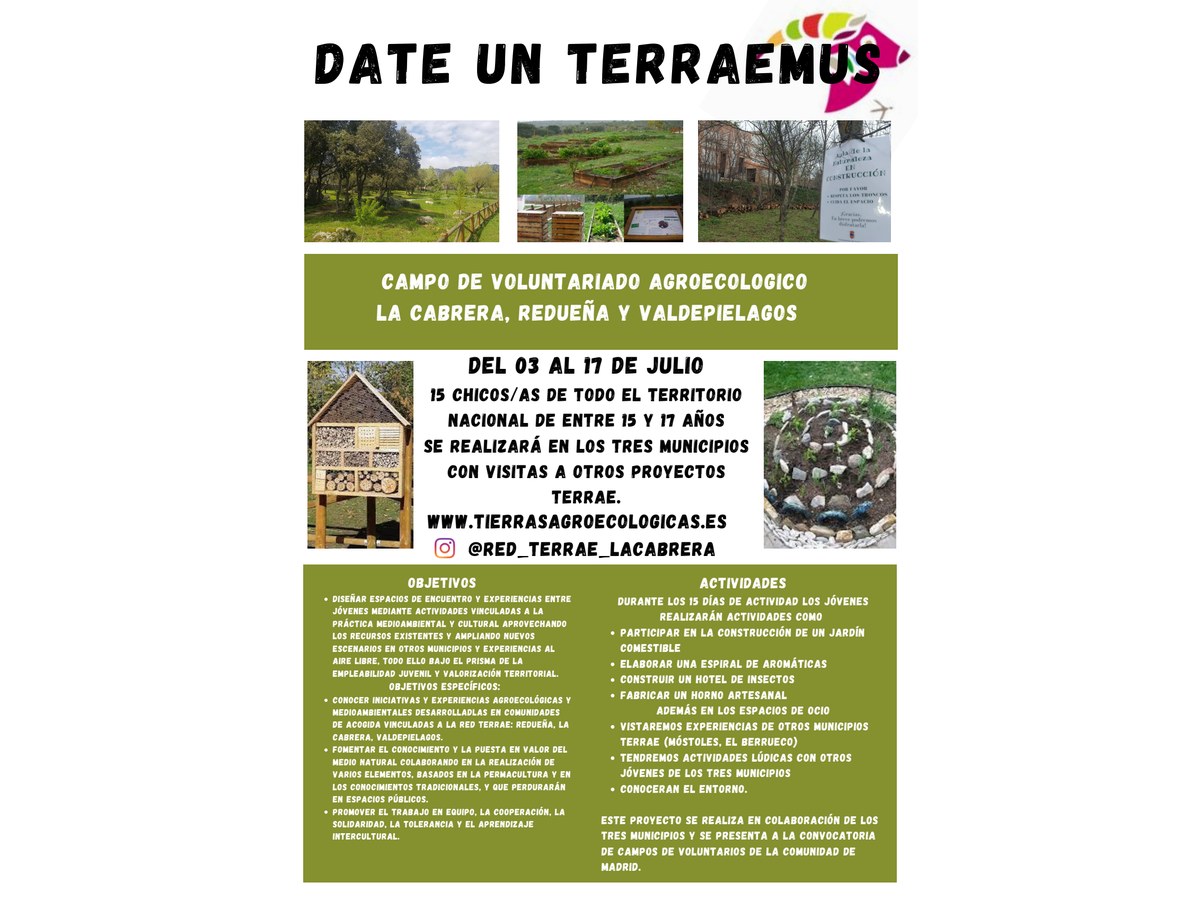 Primera página de Date un terraemus. Campo de voluntariado agroecológico La Cabrera, Redueña y Valdepiélagos