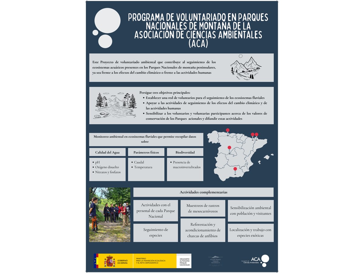 Primera página de Programa de Voluntariado en Parques Nacionales de Montaña dela Asociación de Ciencias Ambientales (ACA)